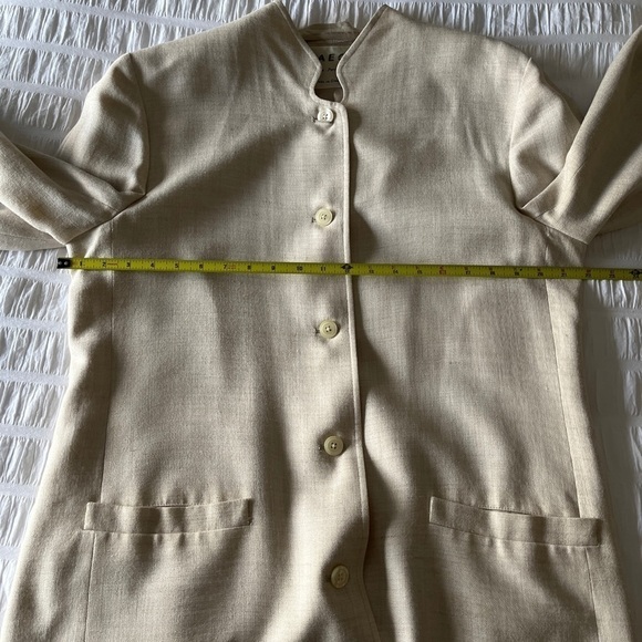 JAEGER Vintage Cream Linen Blend Lined Long Jacket Neutral Coastal Classic Chic - Picture 16 of 17